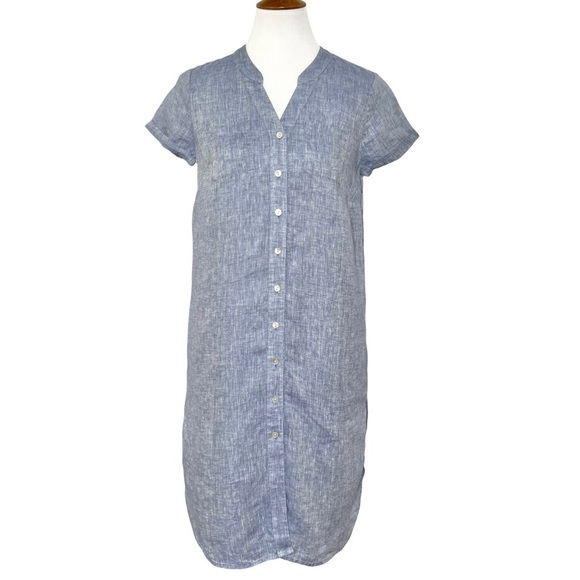 J. Jill Dresses & Skirts - SOLD-J. Jill Blue Chambray Linen Short Sleeve Midi Shirtdress